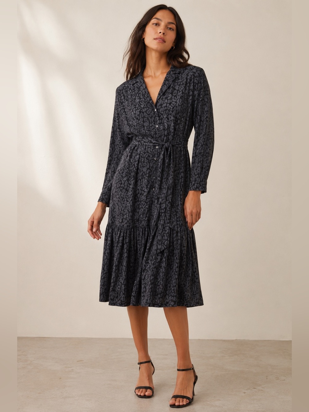 RAILS Beatrice Midi Dress Charcoal Abstract Animal Print Size Small Gray